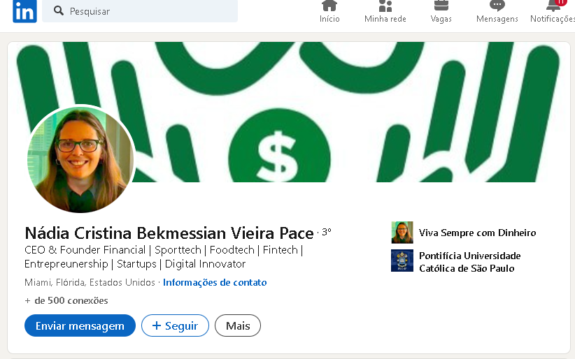 linkedin viver sempre com dinheiro nadia pace